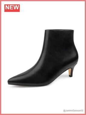 Kitten Heel Pointed Toe Ankle Booties Side Zip Polyurethane